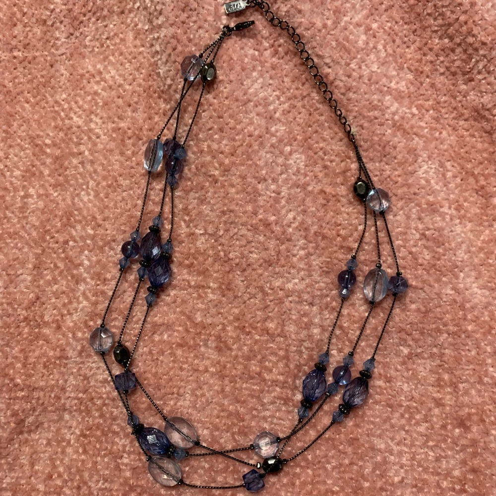 18” black chain necklace blue themed beads